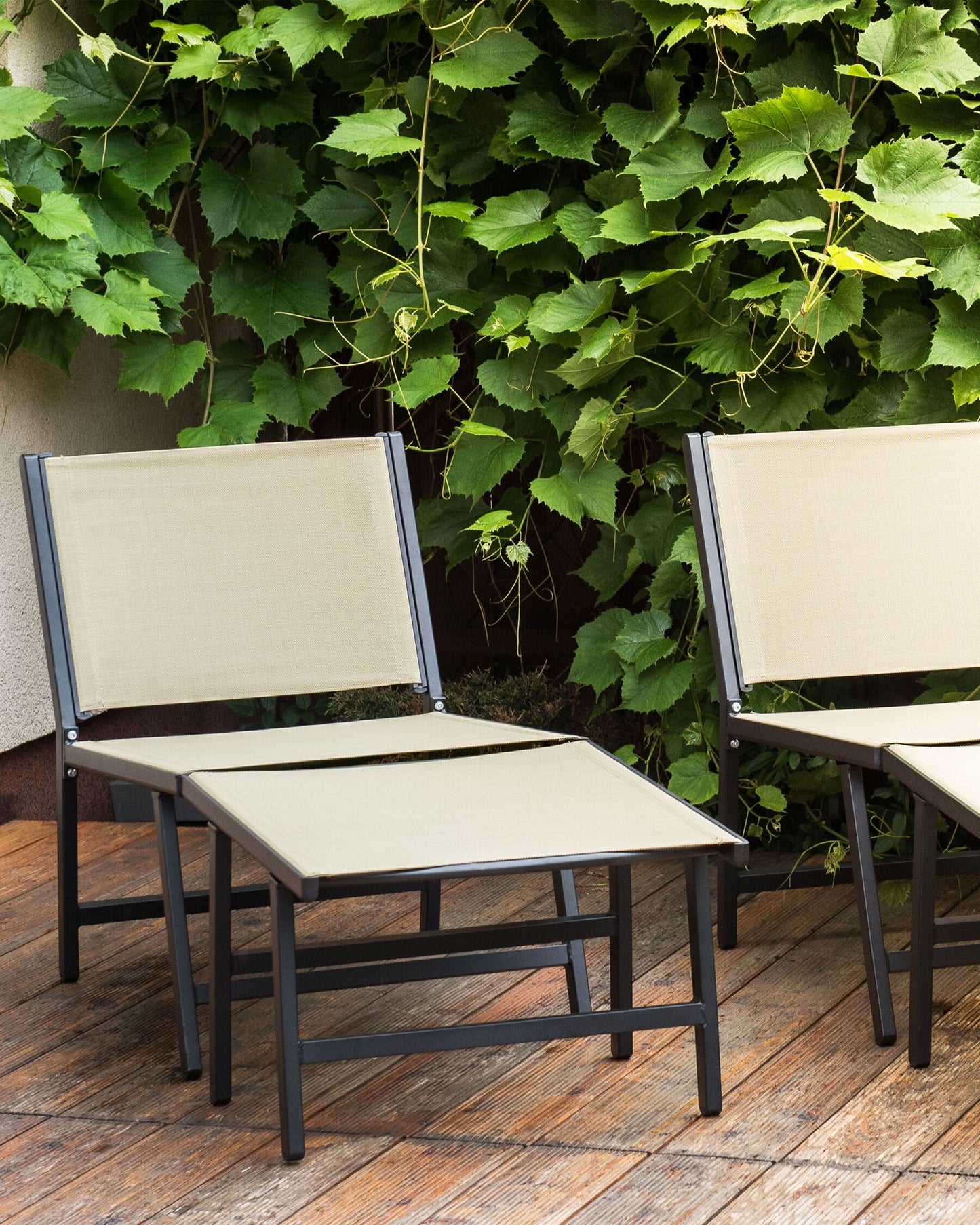 Garden Chair MARCEDDI with Footstool Metal Beige