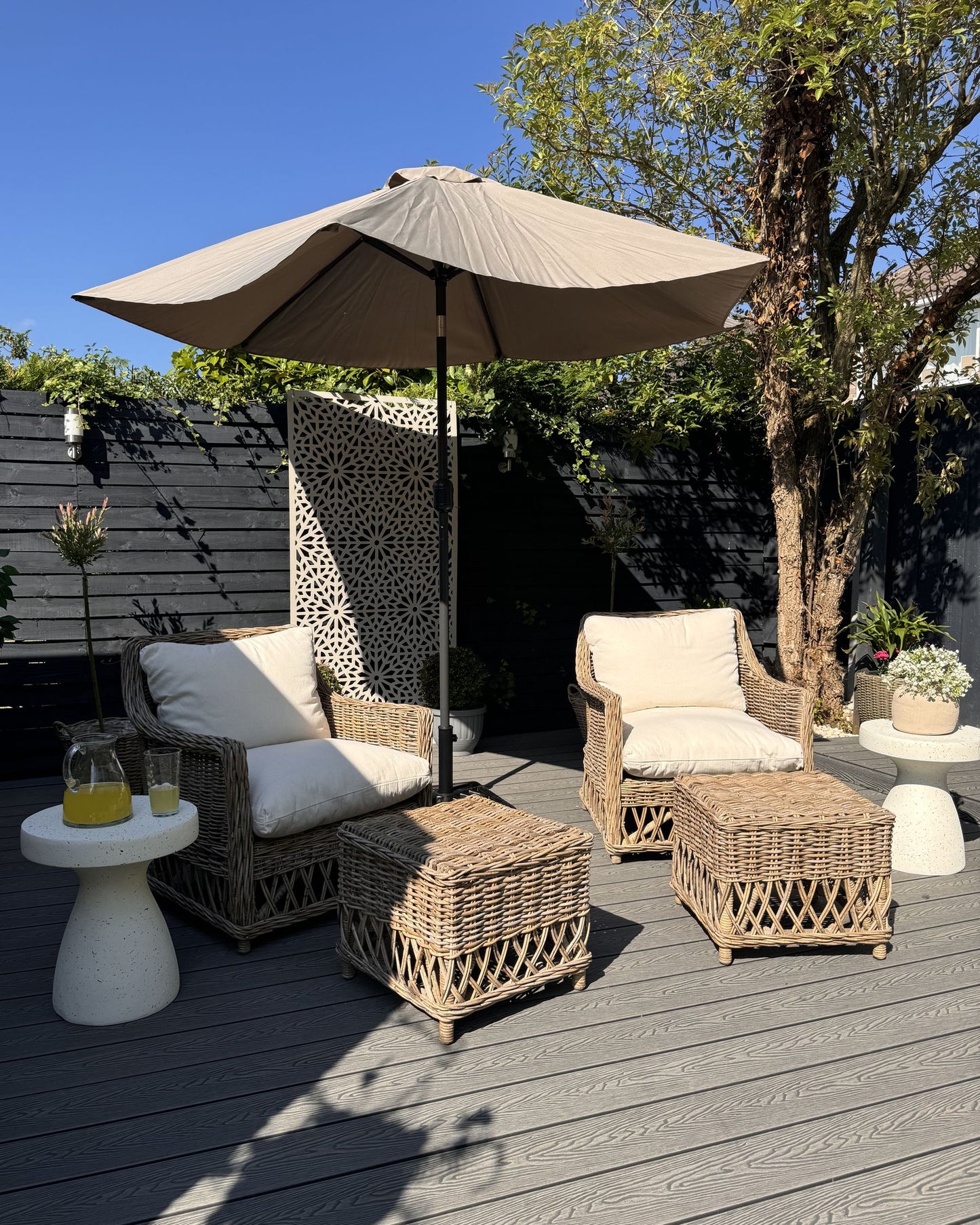 Set of 2 Garden Armchairs with Cushions RIBOLLA with Footstool Rattan Natural