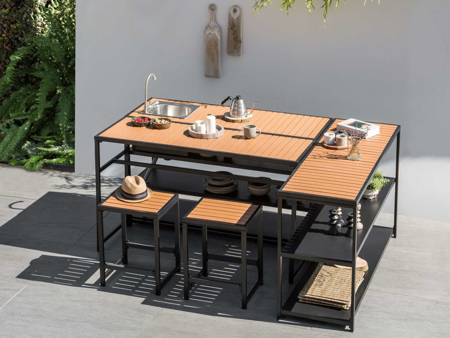 Garden Bar Set 2 Seater AVETRANA Metal Brown/ Black