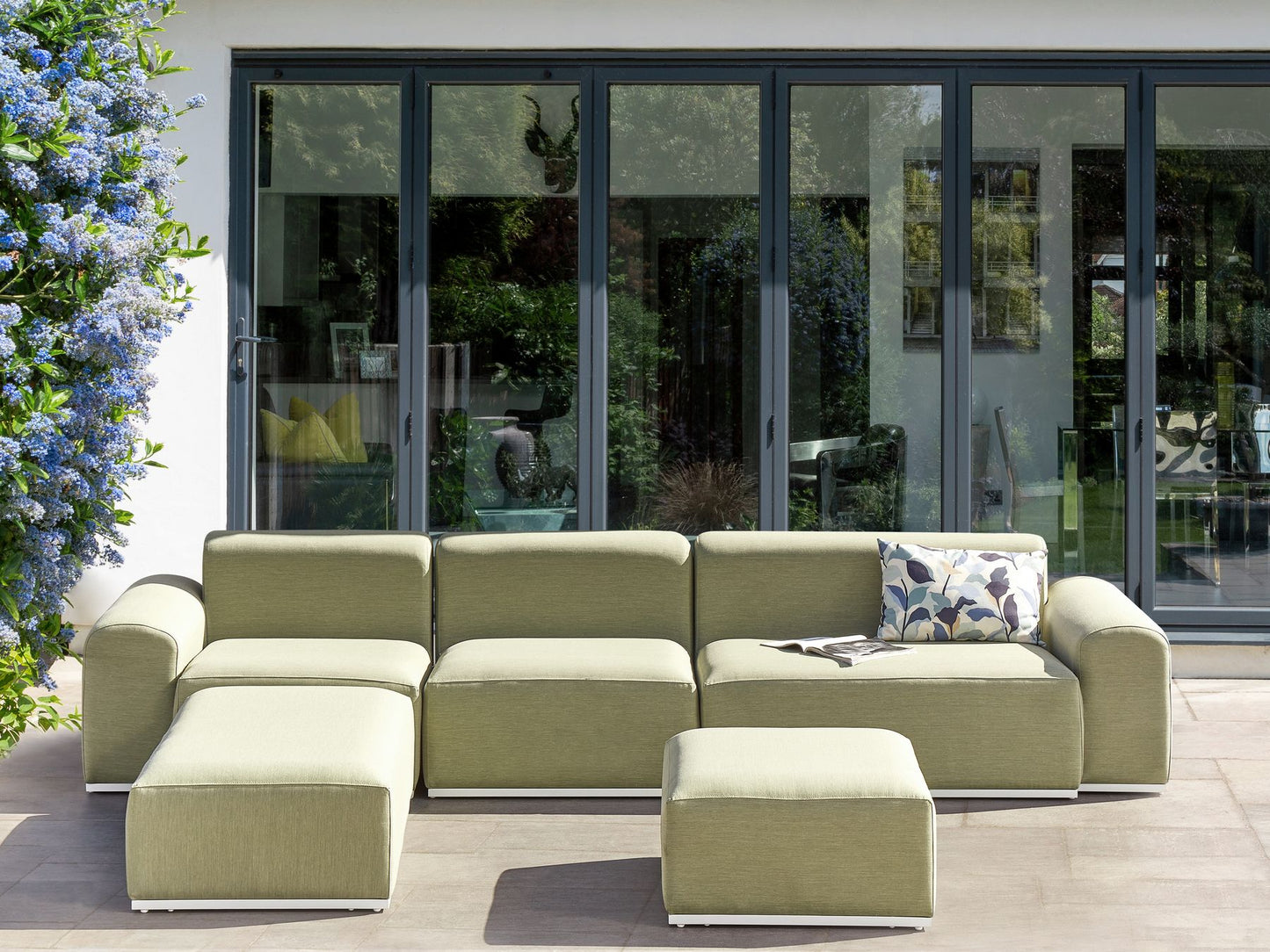 Garden Sofa with Ottoman 7 Seater BATTIFOLLO Modular Olive Green