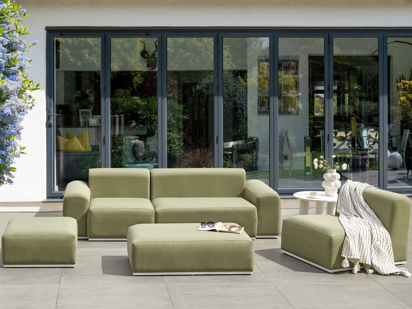 Garden Sofa with Ottoman 7 Seater BATTIFOLLO Modular Olive Green