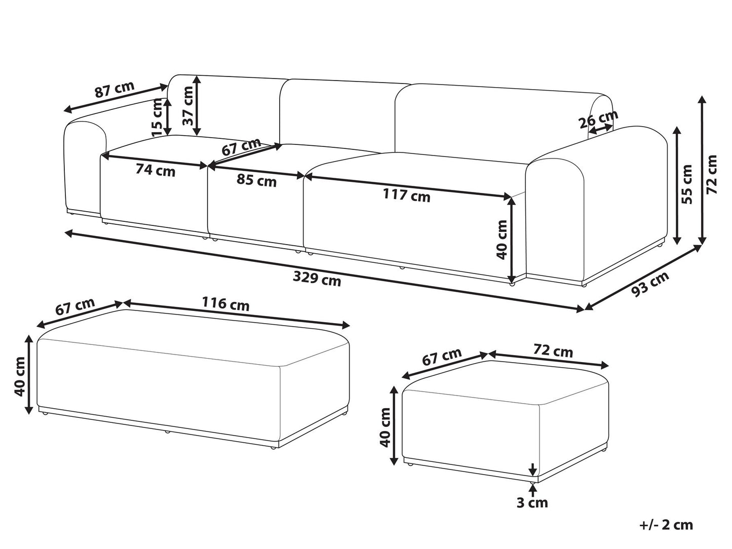 Garden Sofa with Ottoman 7 Seater BATTIFOLLO Modular Olive Green