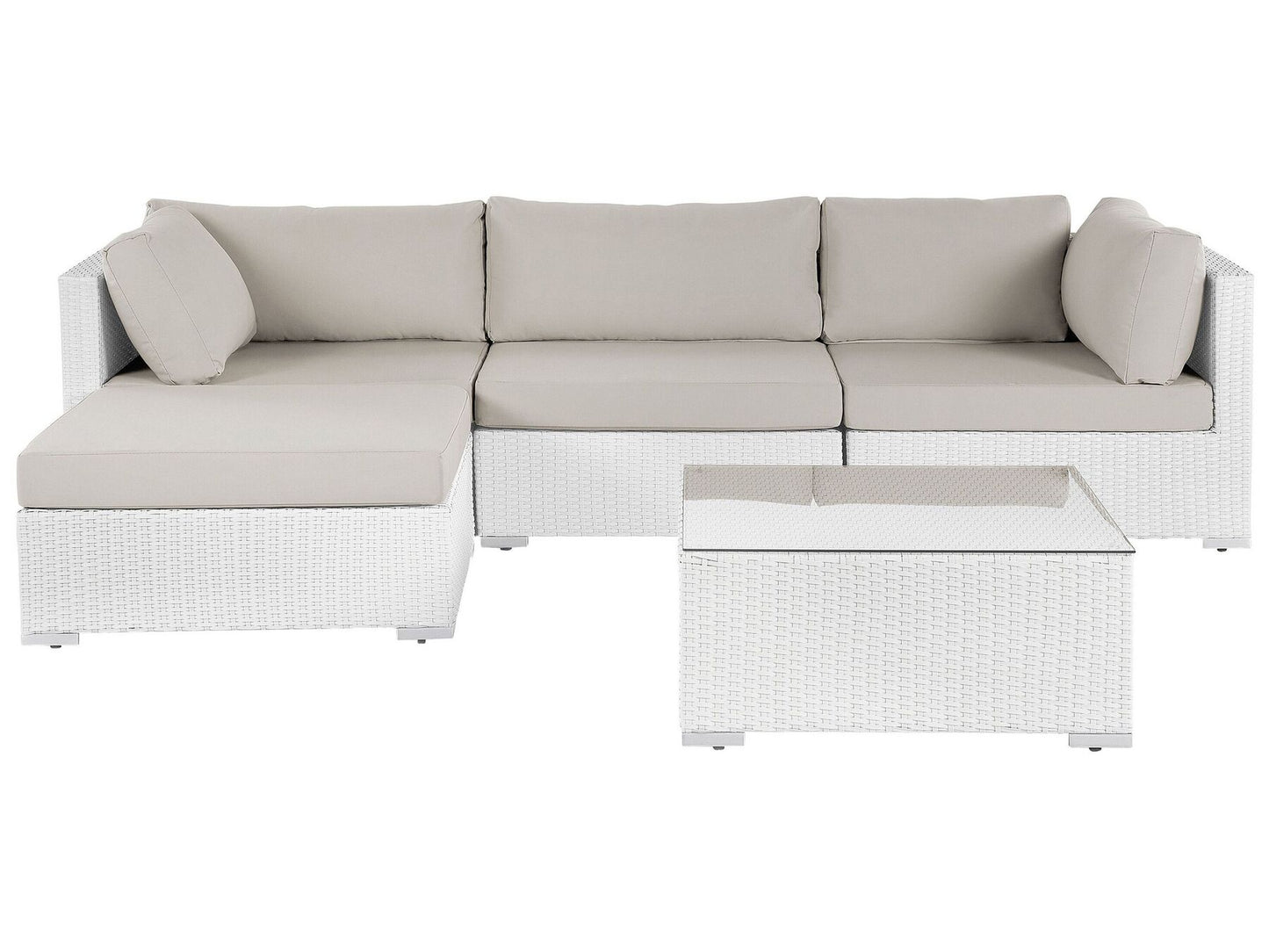 garden corner sofa with table 4 seater sano right hand modular pe rattan white