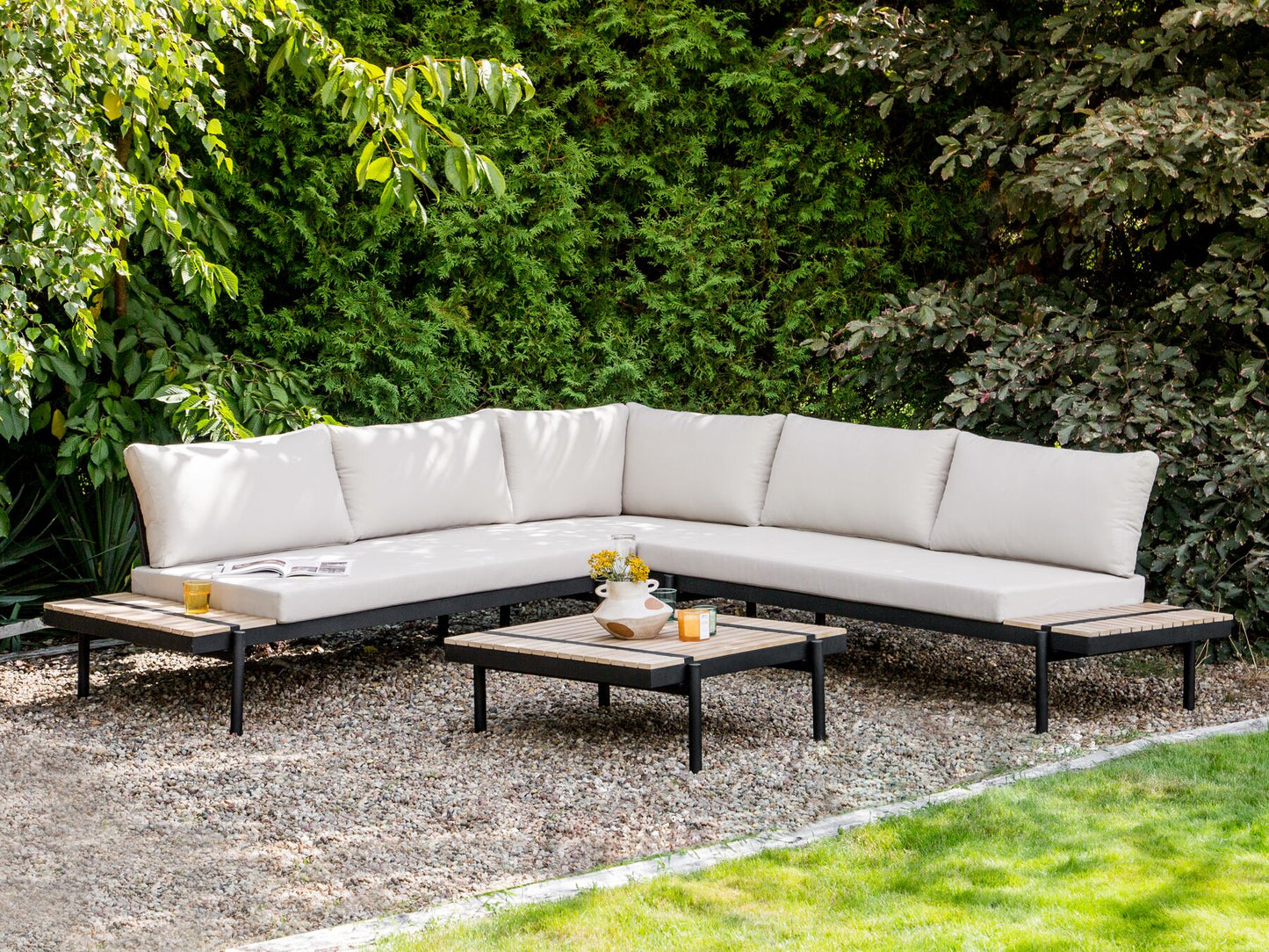 garden corner sofa with table 5 seater bellariva eucalyptus wood off-white