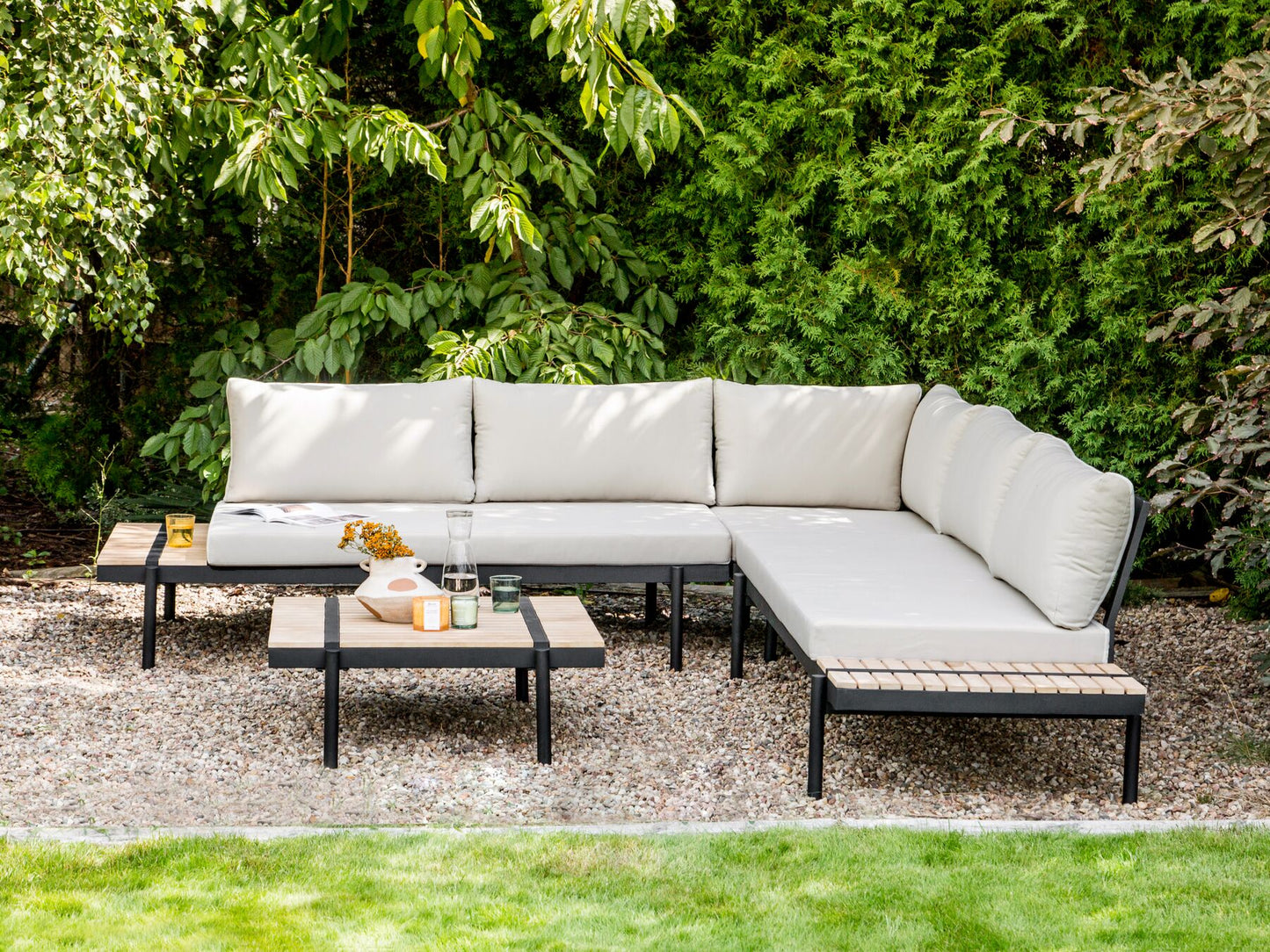 garden corner sofa with table 5 seater bellariva eucalyptus wood off-white