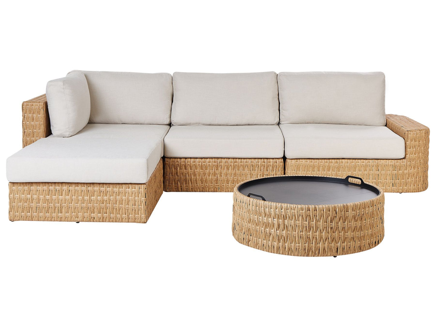 Garden Corner Sofa with Table 4 Seater OLIVERI Right Hand PE Rattan Beige