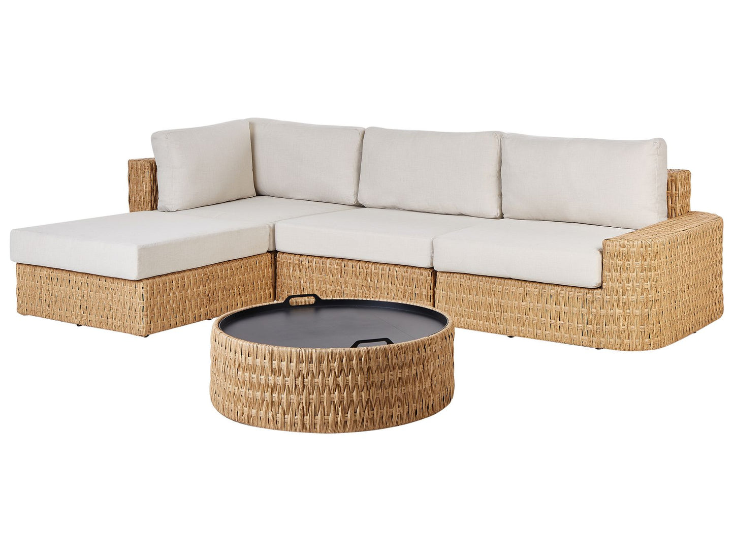 Garden Corner Sofa with Table 4 Seater OLIVERI Right Hand PE Rattan Beige