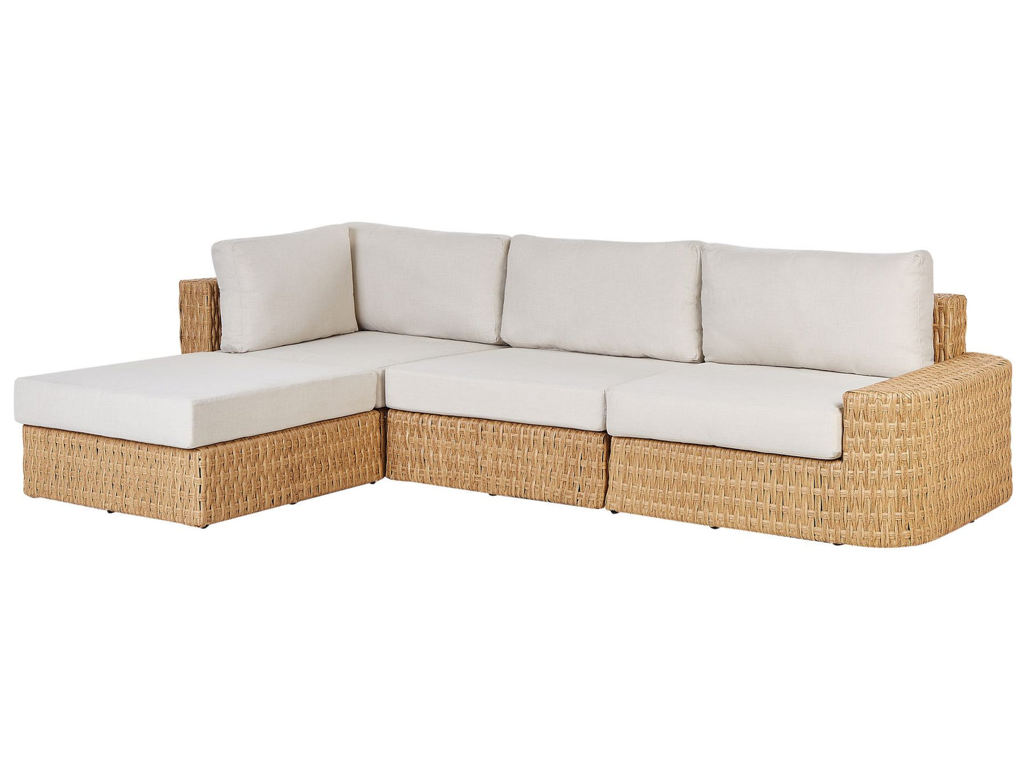 Garden Corner Sofa with Table 4 Seater OLIVERI Right Hand PE Rattan Beige
