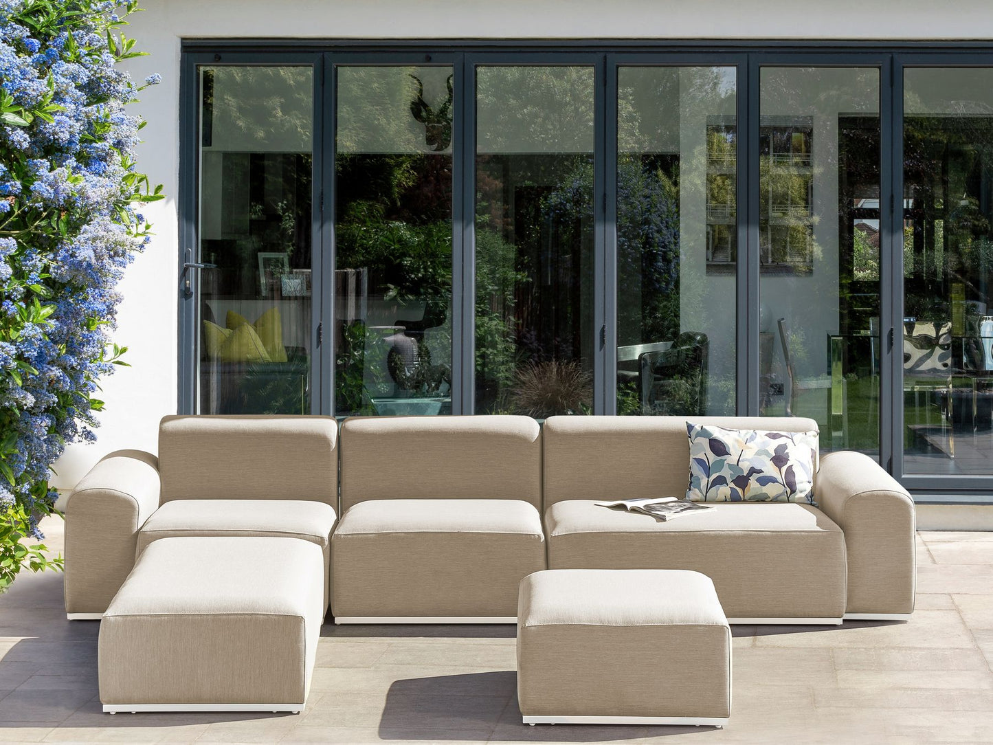 Garden Sofa with Ottoman 7 Seater BATTIFOLLO Modular Beige