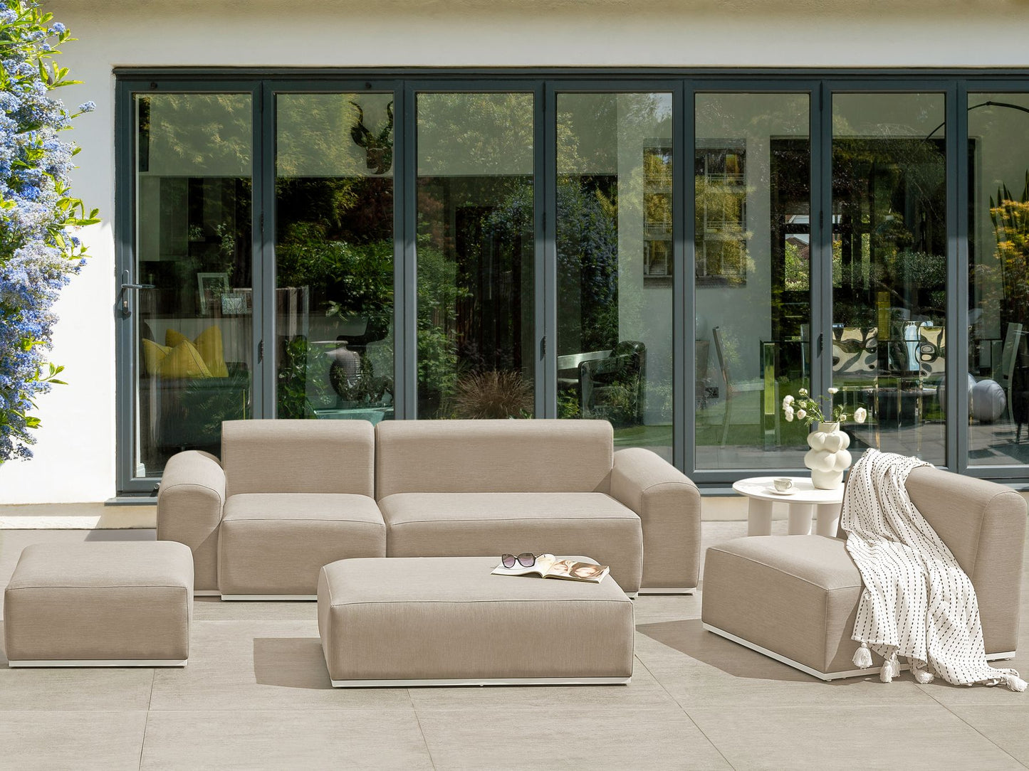 Garden Sofa with Ottoman 7 Seater BATTIFOLLO Modular Beige