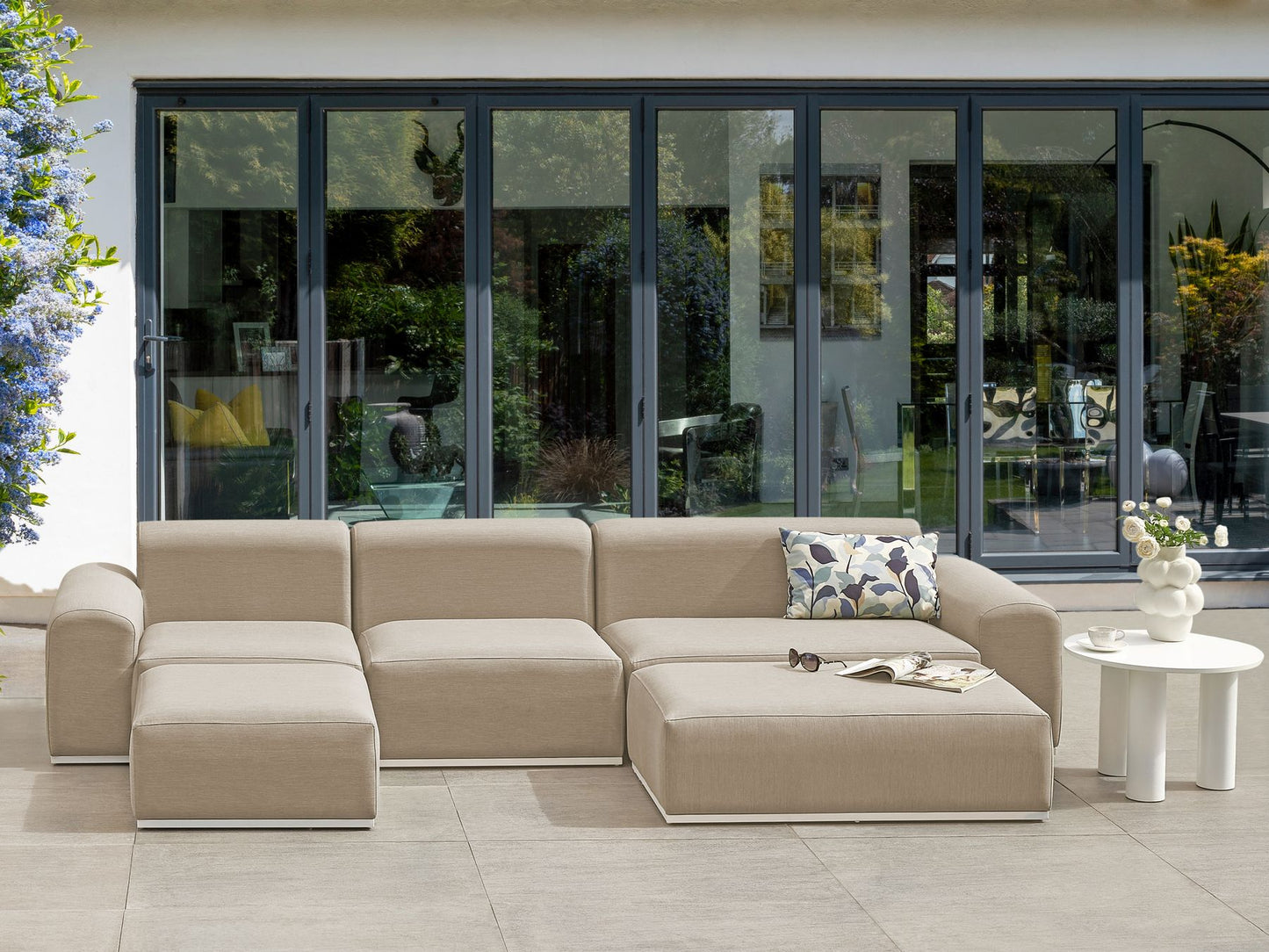 Garden Sofa with Ottoman 7 Seater BATTIFOLLO Modular Beige