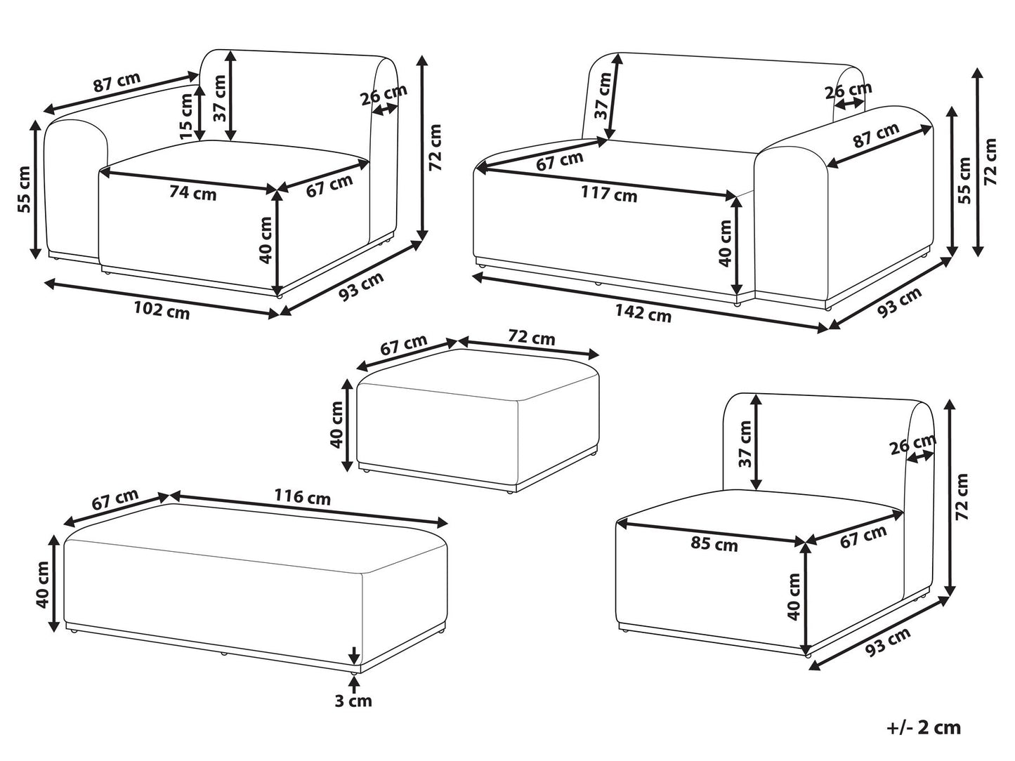 Garden Sofa with Ottoman 7 Seater BATTIFOLLO Modular Olive Green