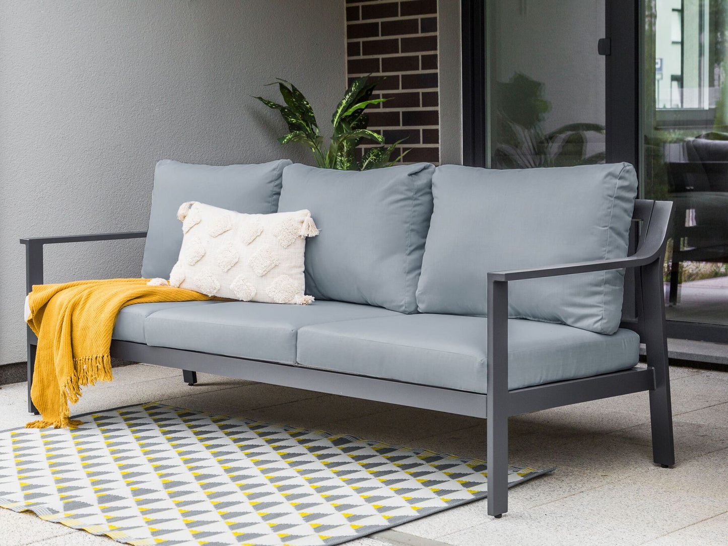 Garden Sofa 3 Seater KIATO Metal Dark Grey