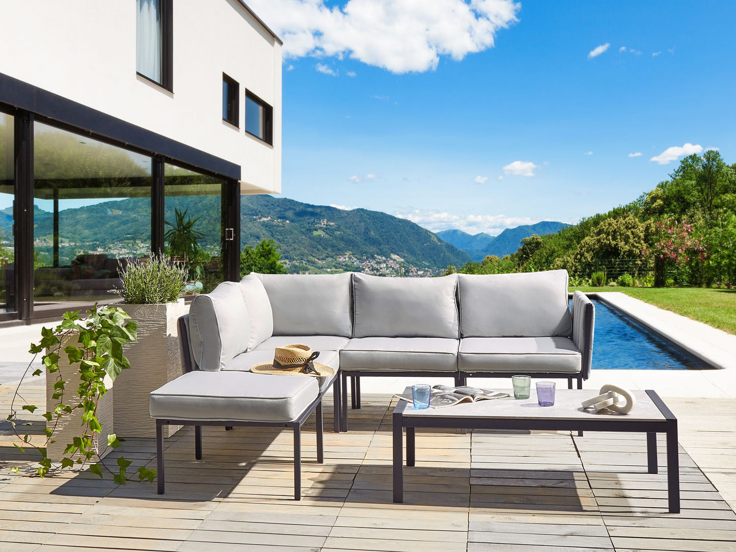 Garden Lounge Set with Table 5 Seater SKALA Metal Light Grey