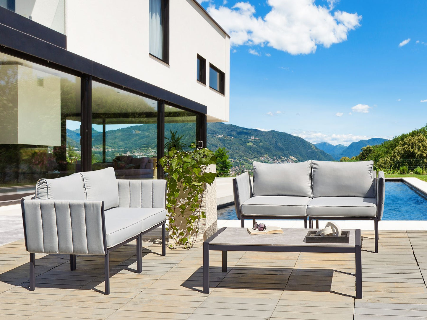 Garden Lounge Set with Table 5 Seater SKALA Metal Light Grey