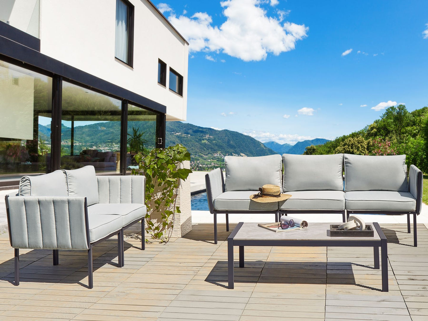 Garden Lounge Set with Table 5 Seater SKALA Metal Light Grey