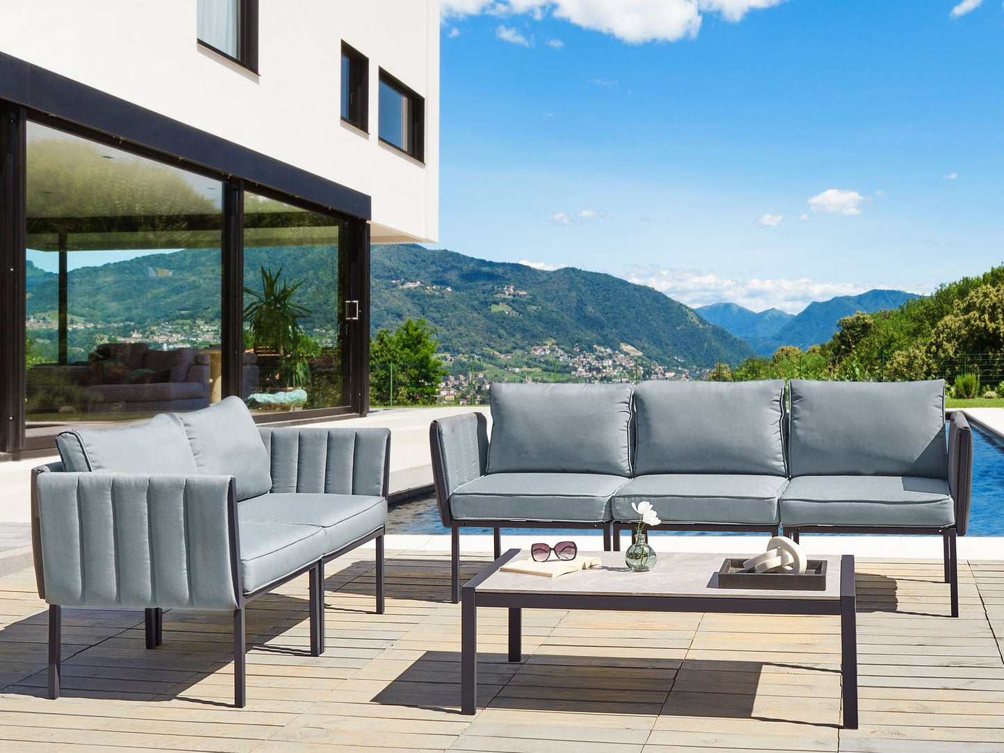 Garden Lounge Set with Table 5 Seater SKALA Metal Dark Grey