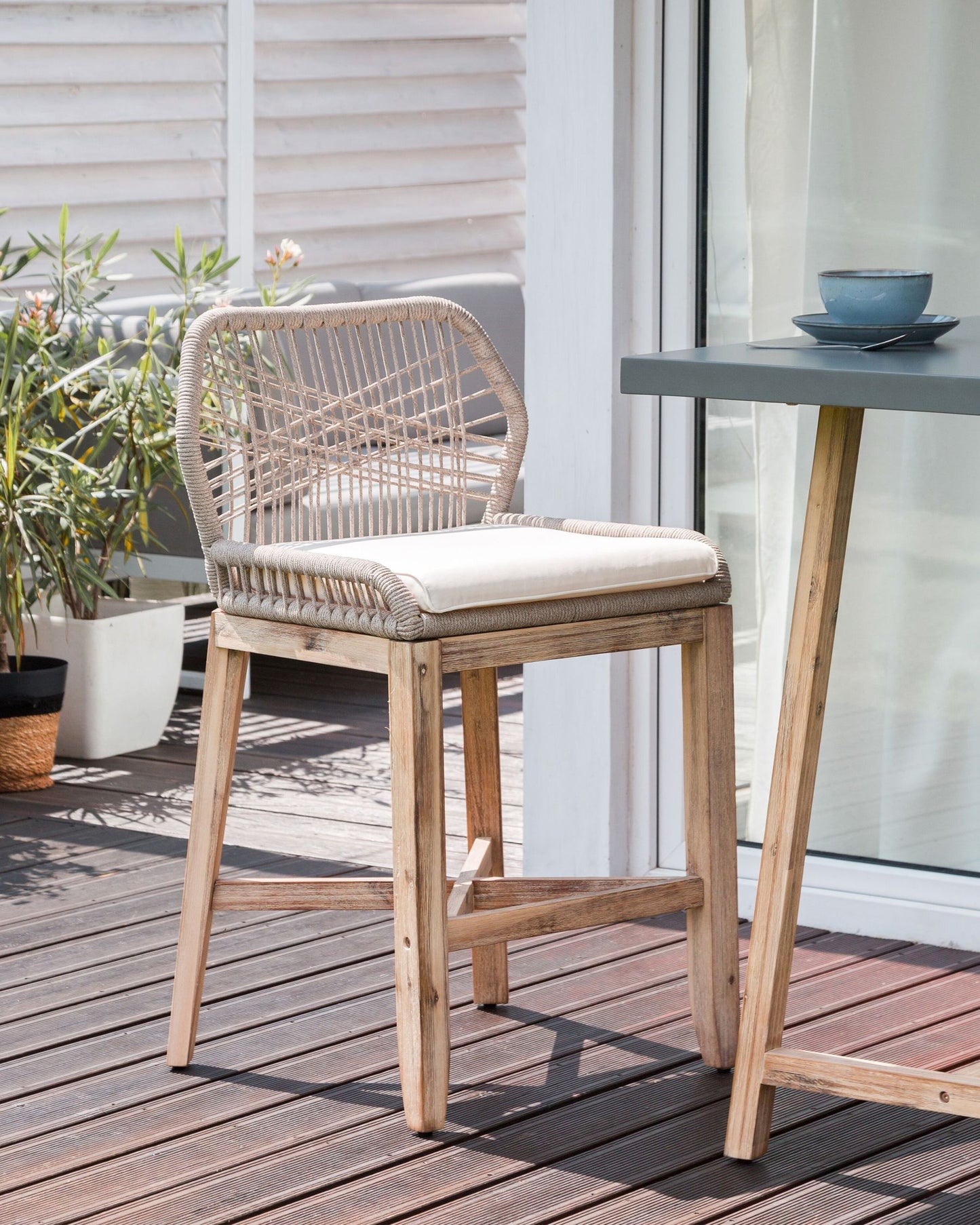 Set of 2 Garden Bar Chairs TALAMONE Acacia Wood Beige