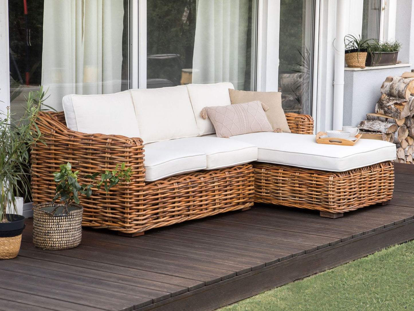 Garden Corner Sofa 3 Seater BRIATICO Left Hand Rattan Natural