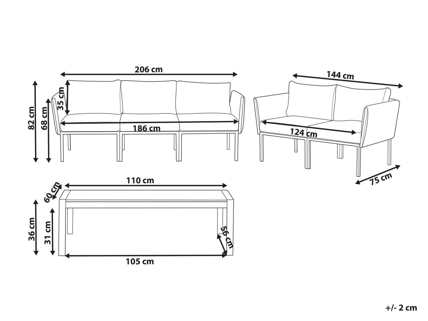 Garden Lounge Set with Table 5 Seater SKALA Metal Light Grey