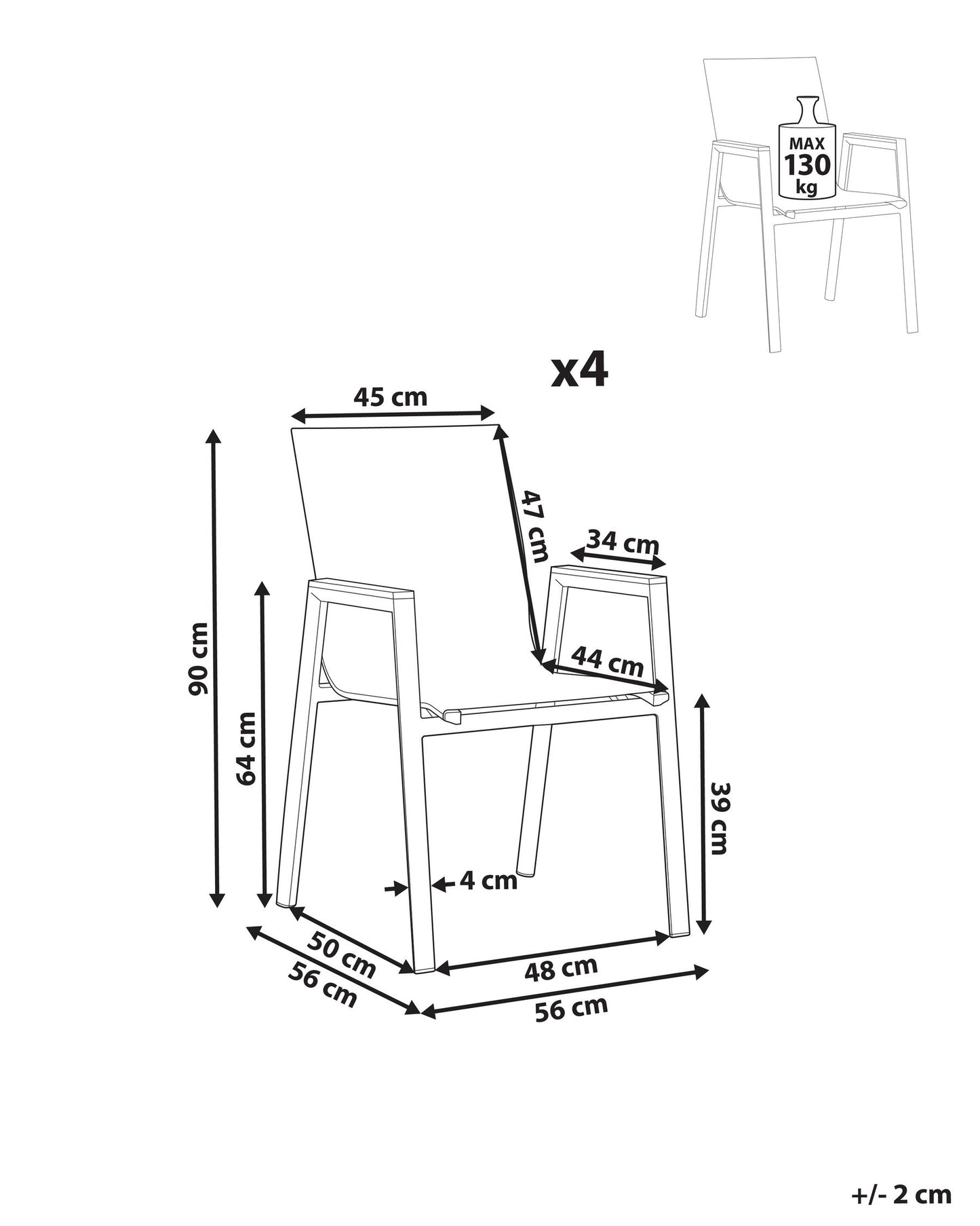 Set of 4 Garden Chairs TIANO Metal Taupe