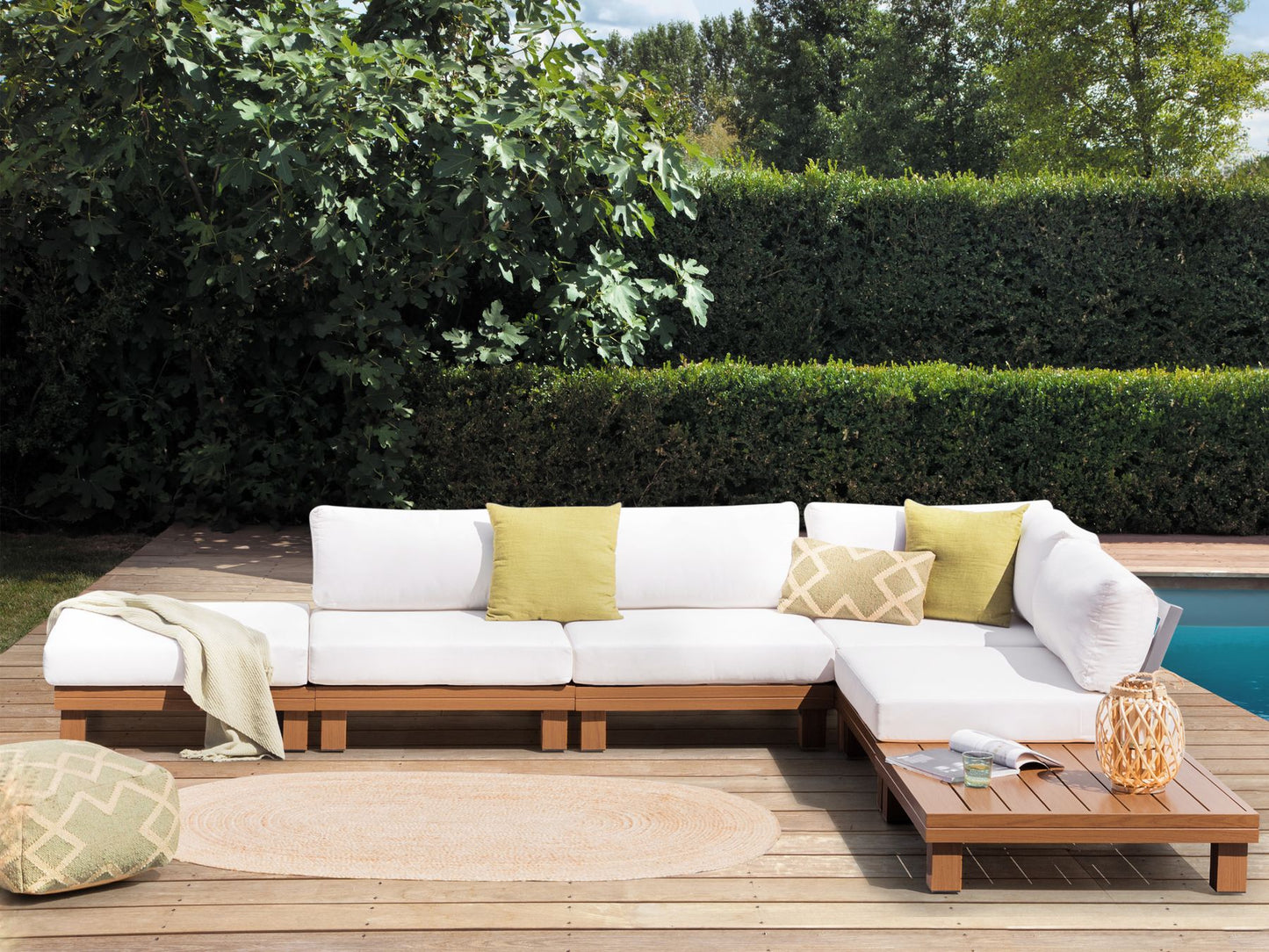 Garden Corner Sofa with Table 5 Seater SANZA Left Hand Modular Metal White