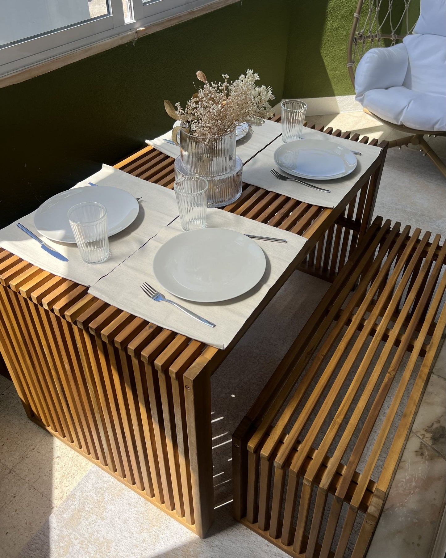 Garden Dining Set with Benches and Stools 4 Seater BELLANO Acacia Wood Brown