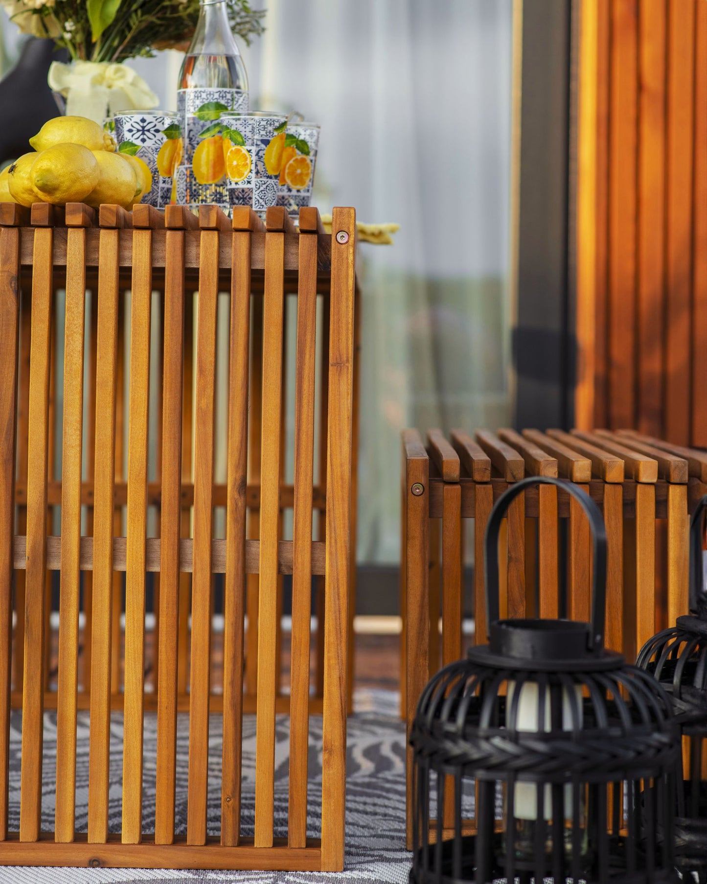 Garden Dining Set with Stools 4 Seater BELLANO Acacia Wood Brown