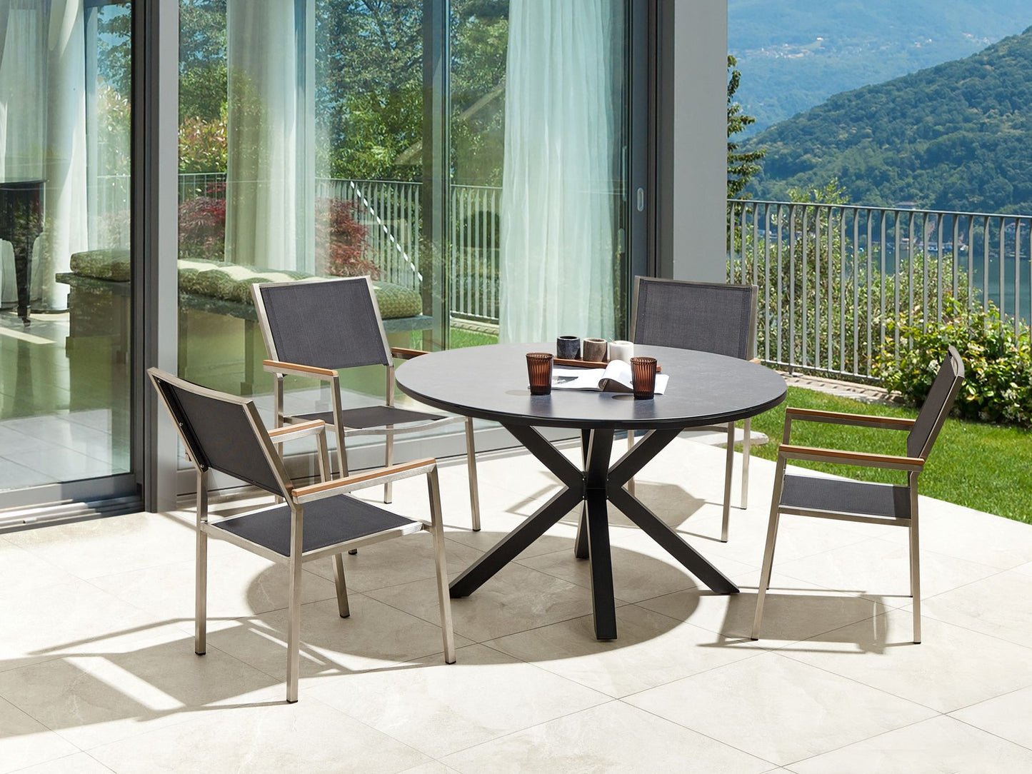 Garden Dining Set 4 Seater MALETTO/GROSSETO Metal Marble Effect Grey