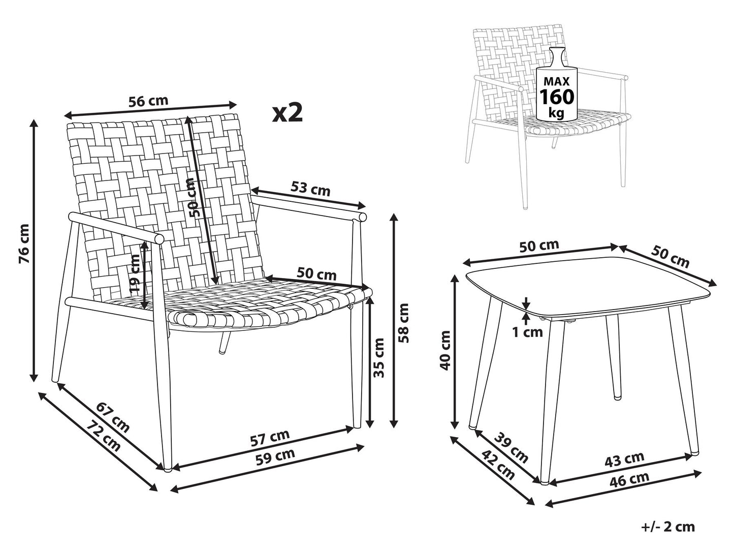 Bistro Set ZIRIA PE Rattan Brown