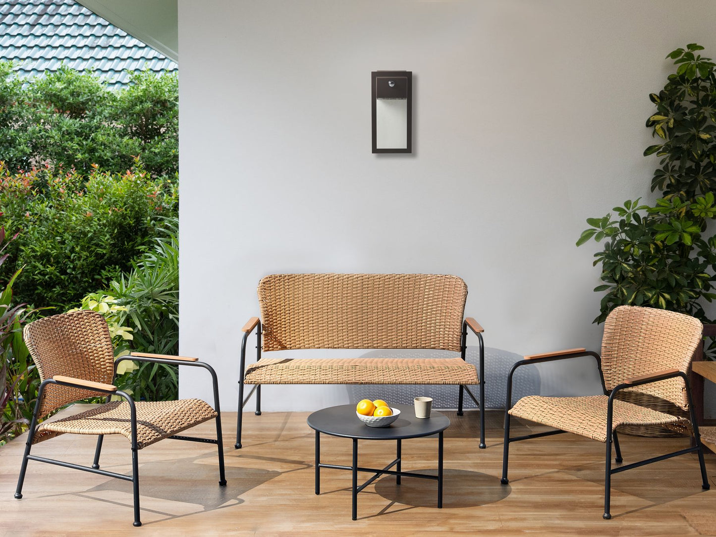 Garden Lounge Set with Table 4 Seater OFANTO PE Rattan Natural