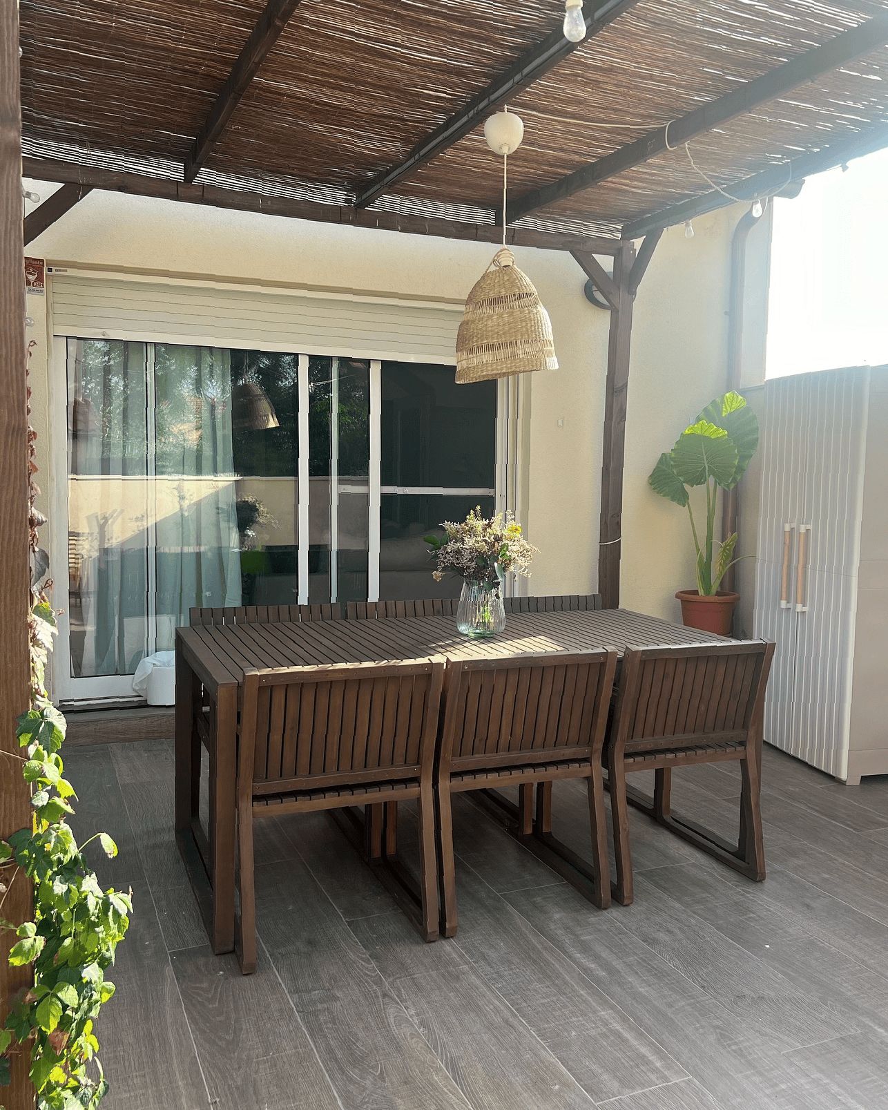 Garden Dining Set 6 Seater SASSARI Acacia Wood Dark Brown