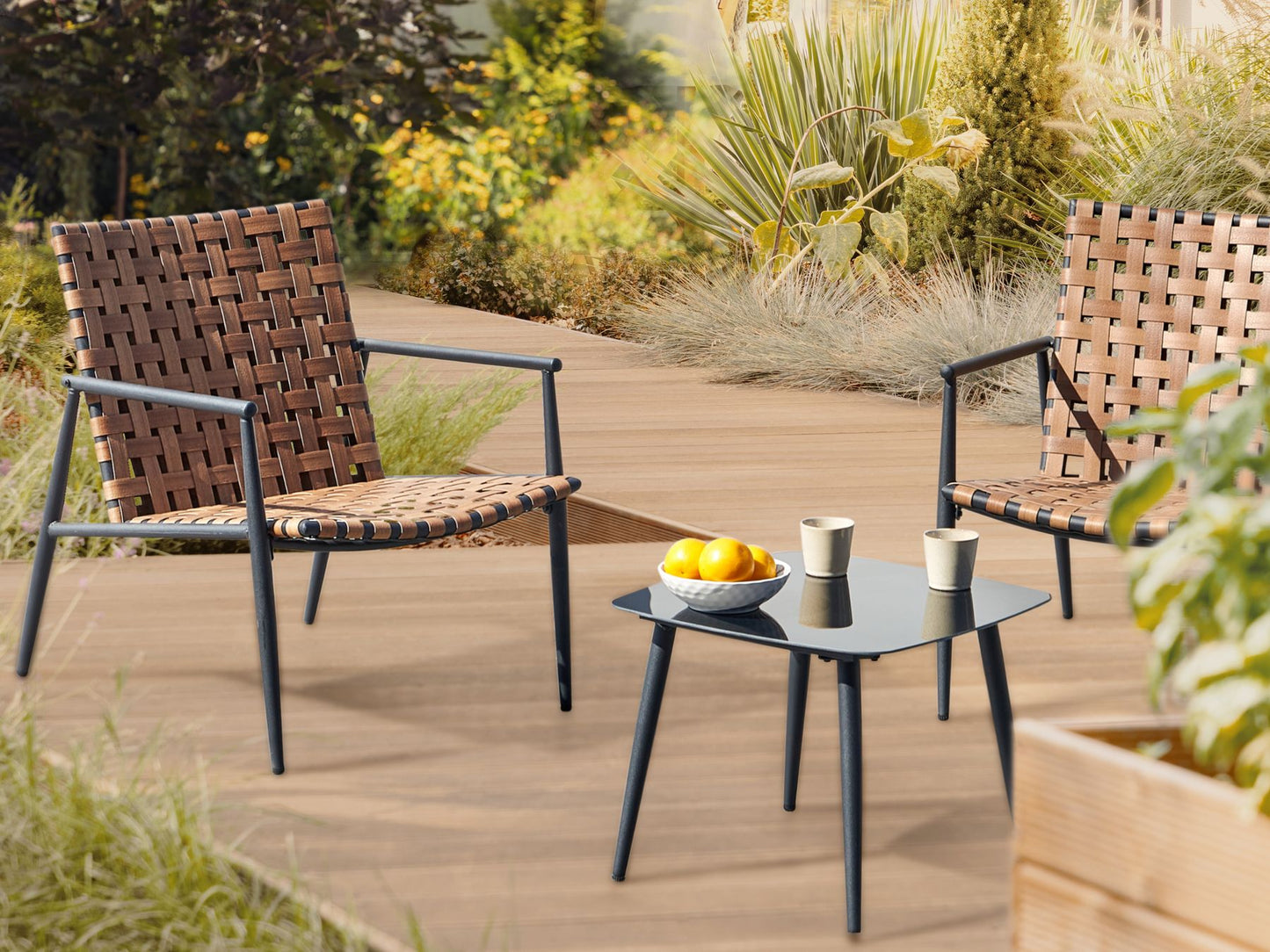Bistro Set ZIRIA PE Rattan Brown
