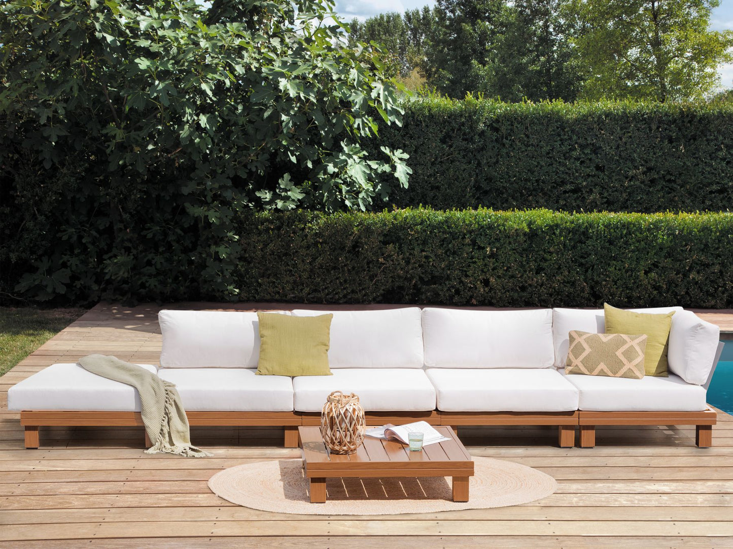 Garden Corner Sofa with Table 5 Seater SANZA Left Hand Modular Metal White