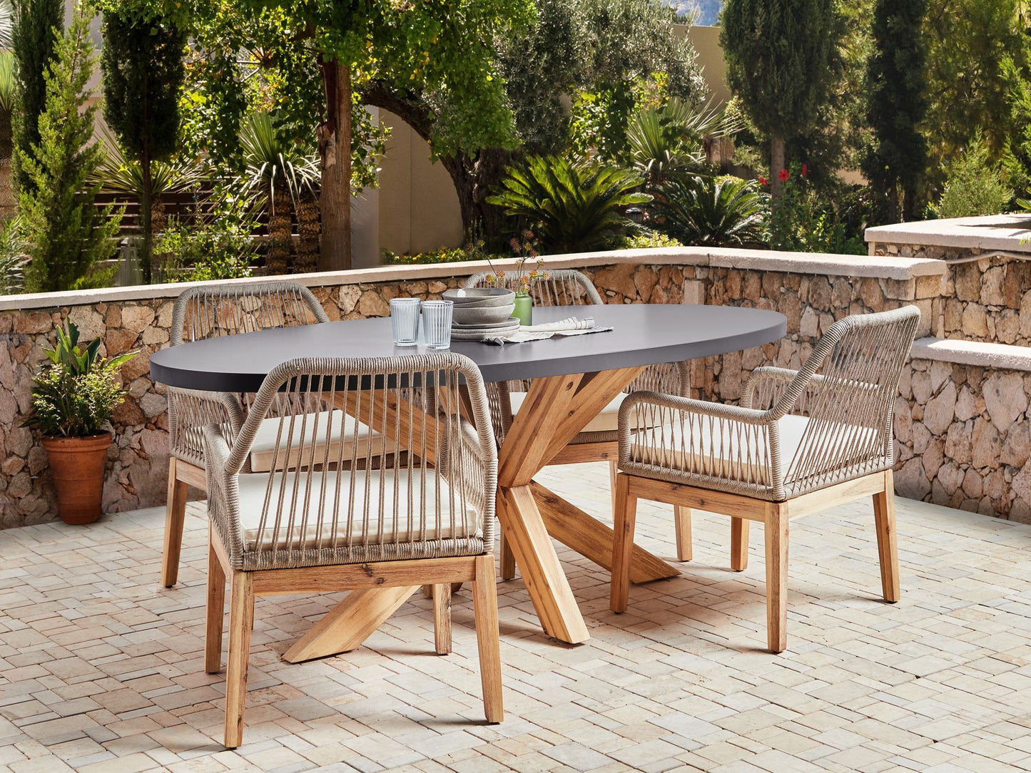 Garden Dining Set 4 Seater ORISTANO with Cushions Concrete Beige