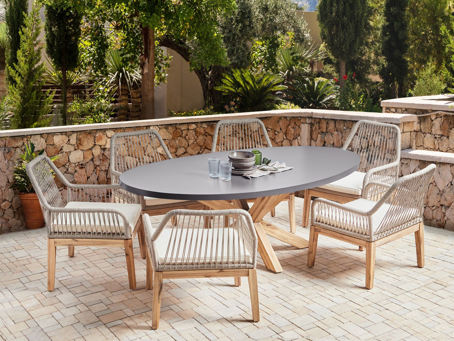 Garden Dining Set 6 Seater ORISTANO with Cushions Concrete Beige