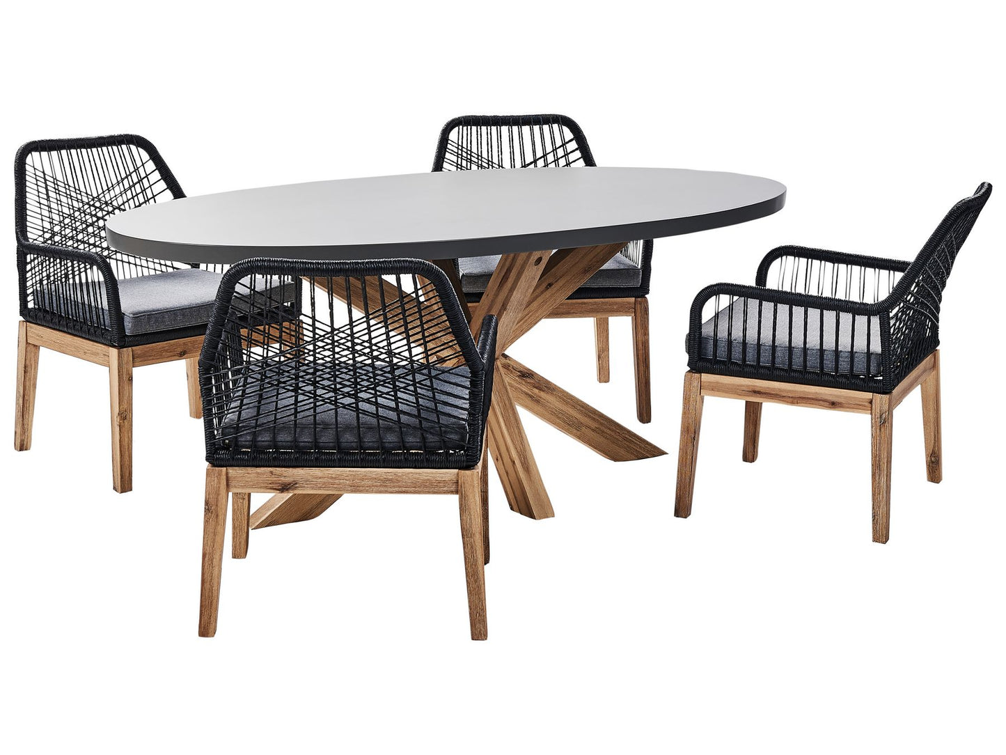 Garden Dining Set 4 Seater ORISTANO with Cushions Concrete Black