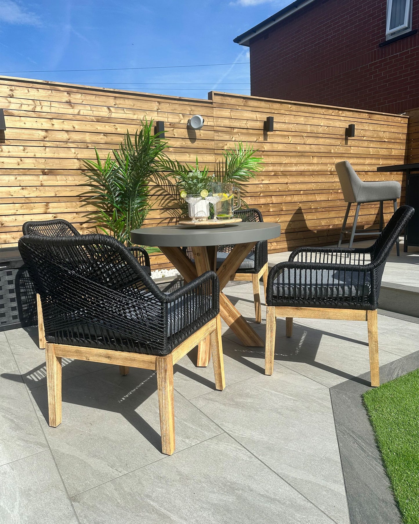 Garden Dining Set 4 Seater OLBIA with Cushions Concrete Black