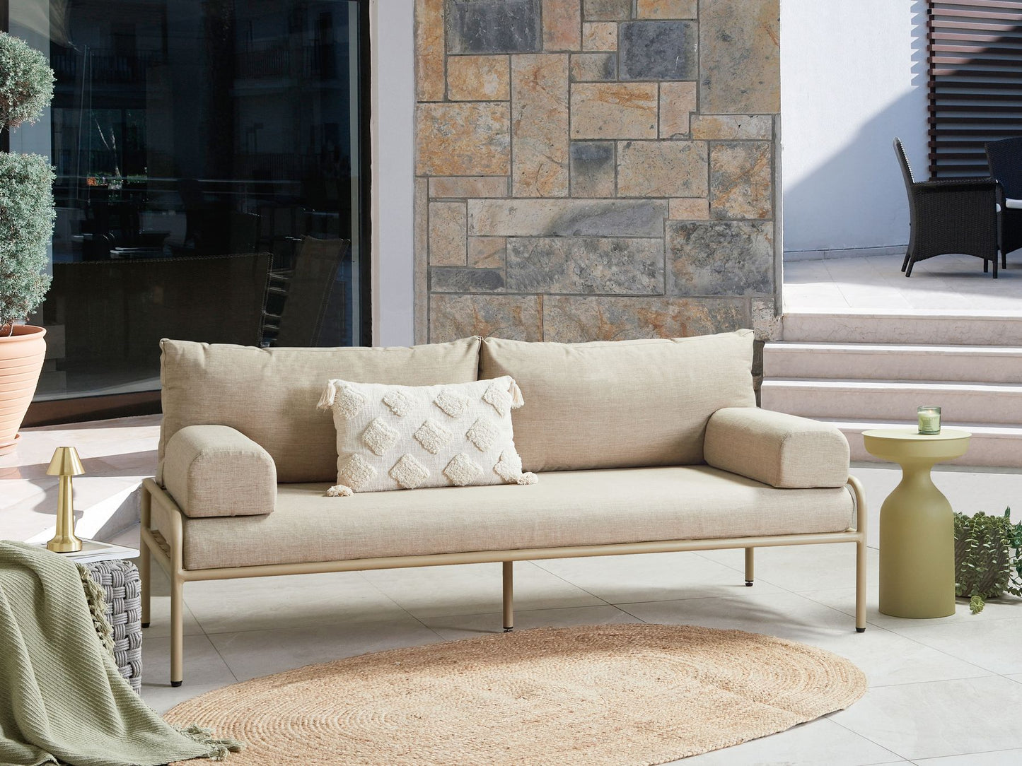 Garden Sofa 2 Seater SOLOFRA Metal Beige