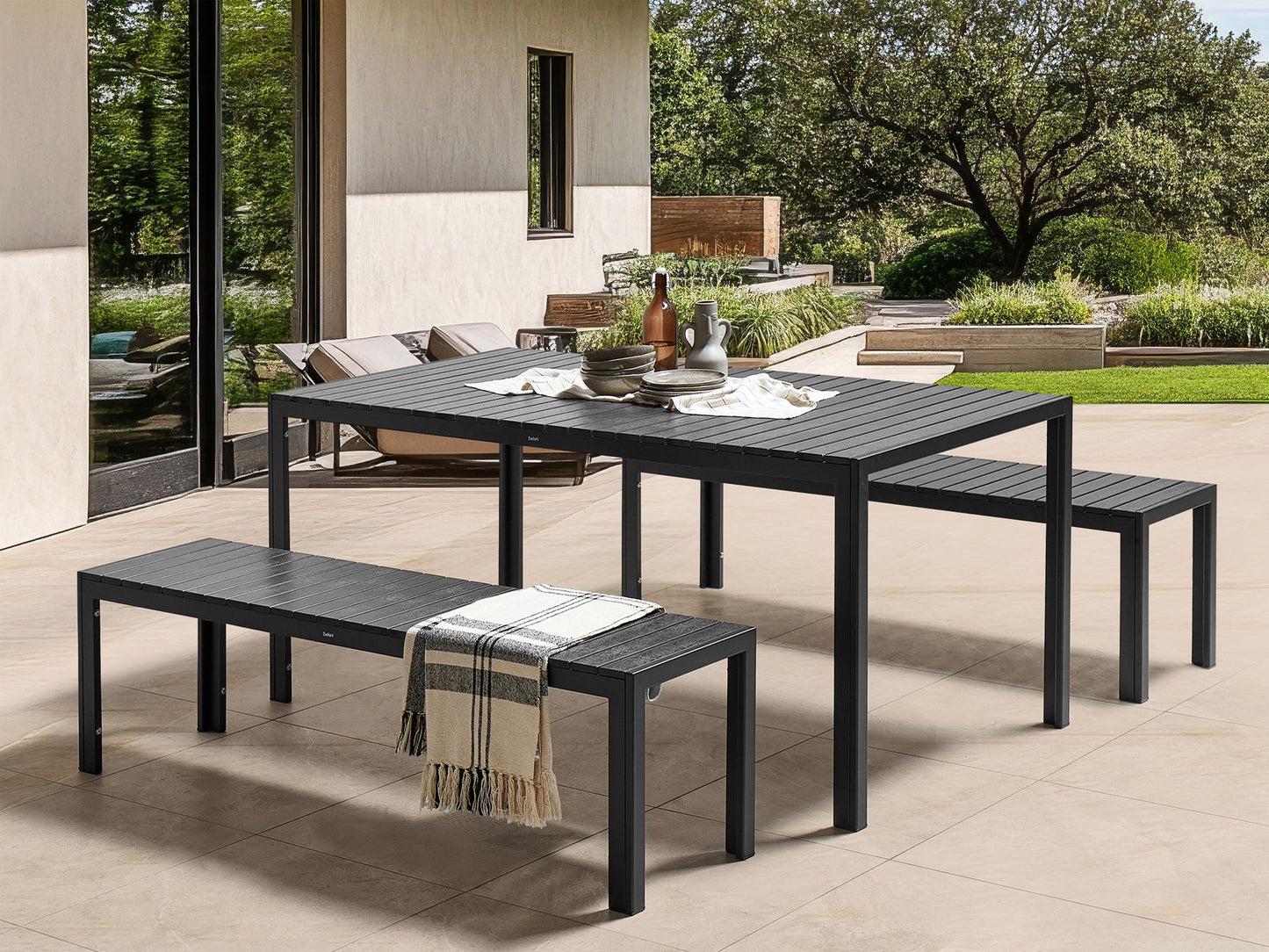 Garden Dining Set with Benches 6 Seater NARDO Black