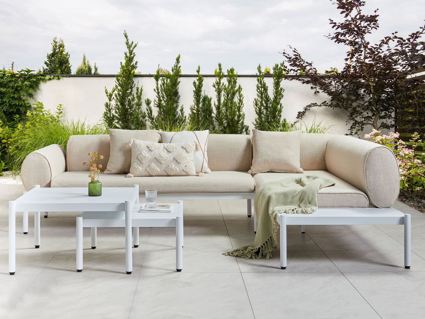Garden Corner Sofa with Table 5 Seater RASIGLIA Left Hand Metal Beige