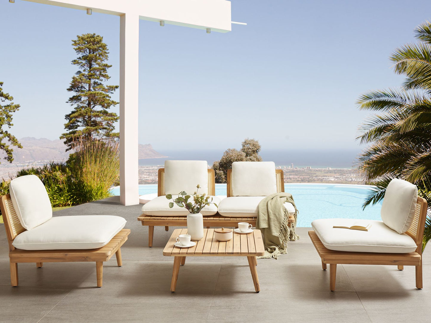 Garden Lounge Set with Table 4 Seater ACCADIA Certified Acacia Wood Light Beige