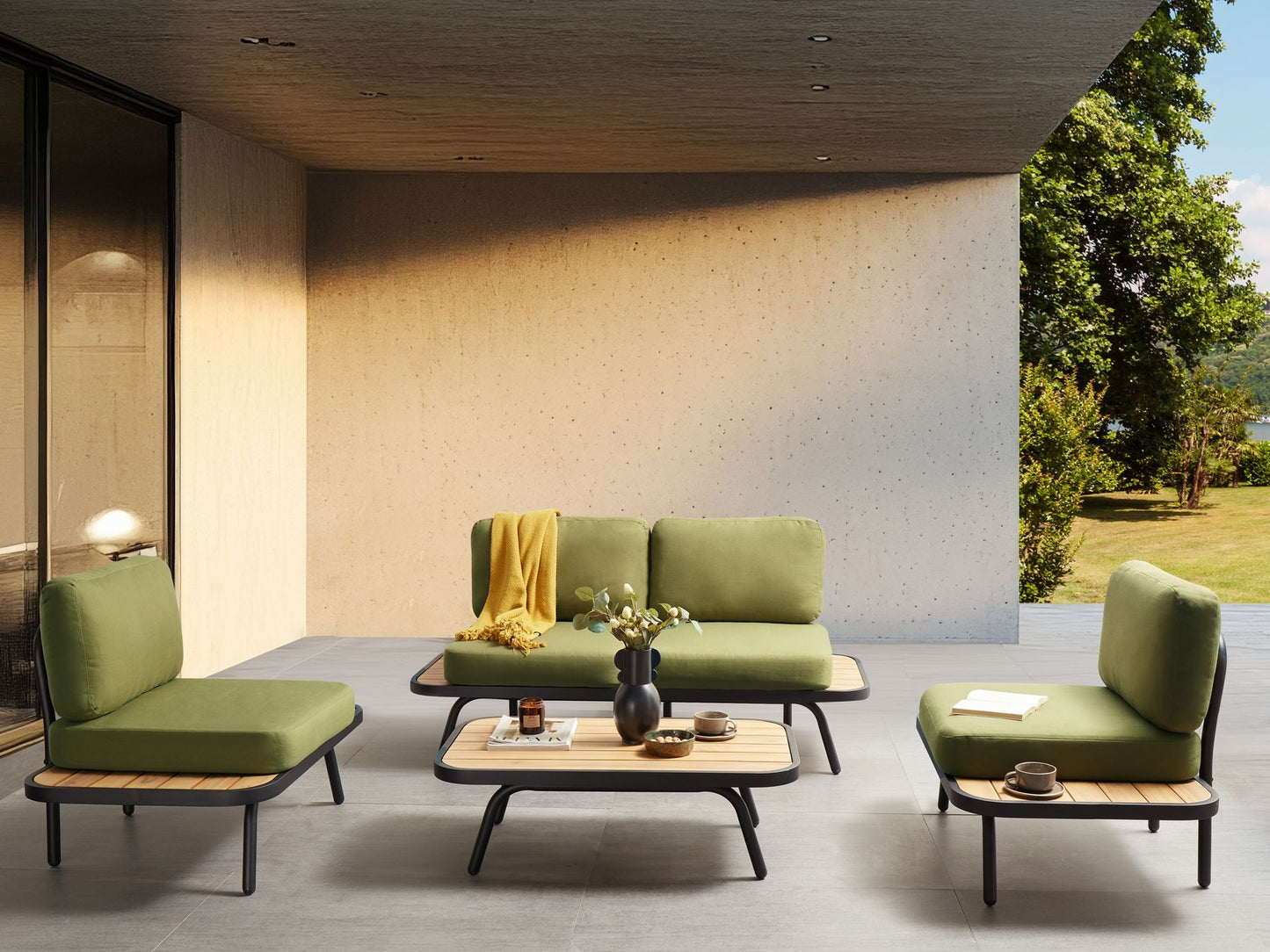 Garden Lounge Set with Table 4 Seater MINOZZO Certified Acacia Wood Olive Green
