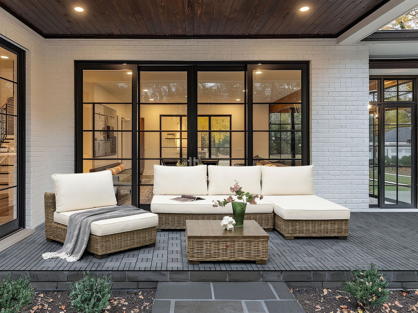 Garden Lounge Set with Table 4 Seater VARALLO Left Hand Modular Rattan Grey