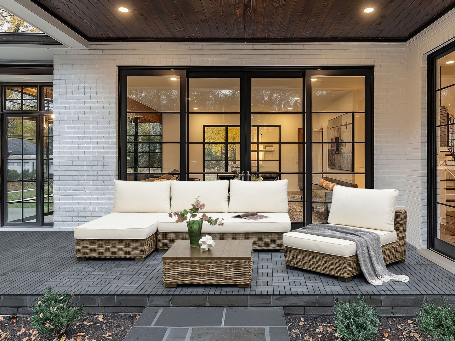 Garden Lounge Set with Table 4 Seater VARALLO Right Hand Modular Rattan Grey