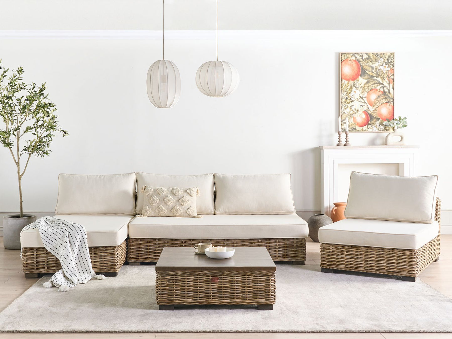 Garden Lounge Set with Table 4 Seater VARALLO Right Hand Modular Rattan Grey