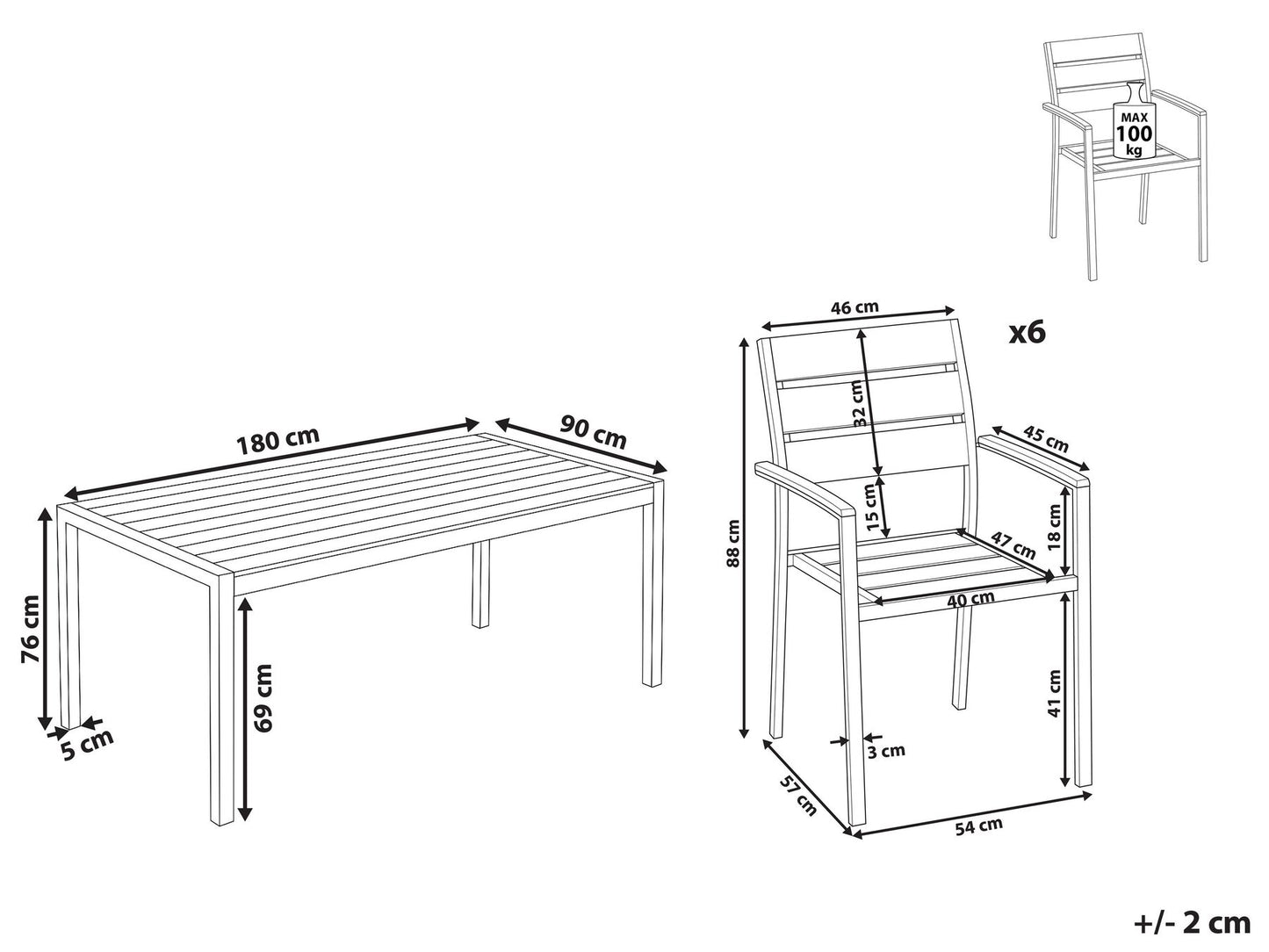 Garden Dining Set 6 Seater VERNIO Black