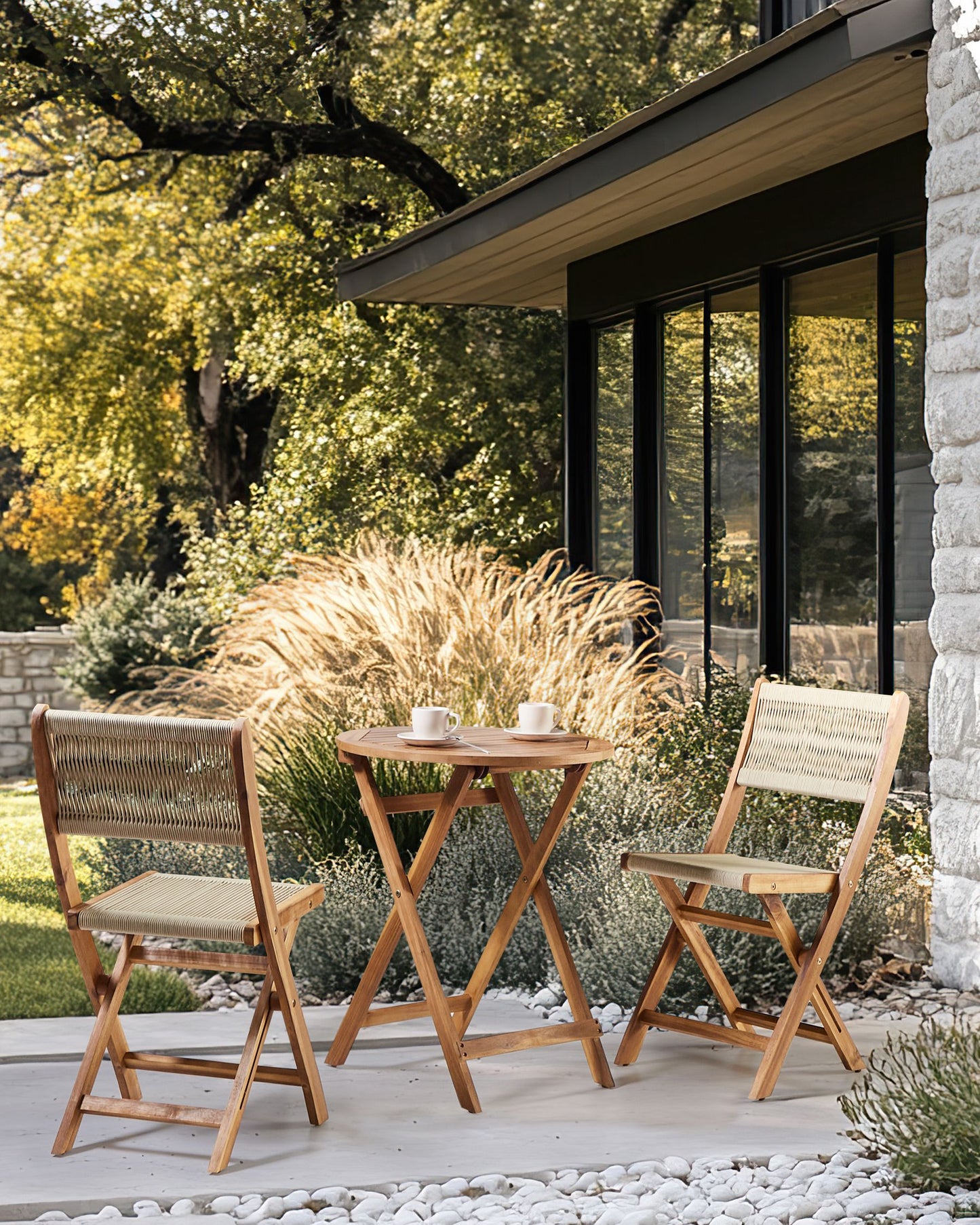 Set of 2 Garden Chairs PROSSEDI Folding Acacia Wood Beige