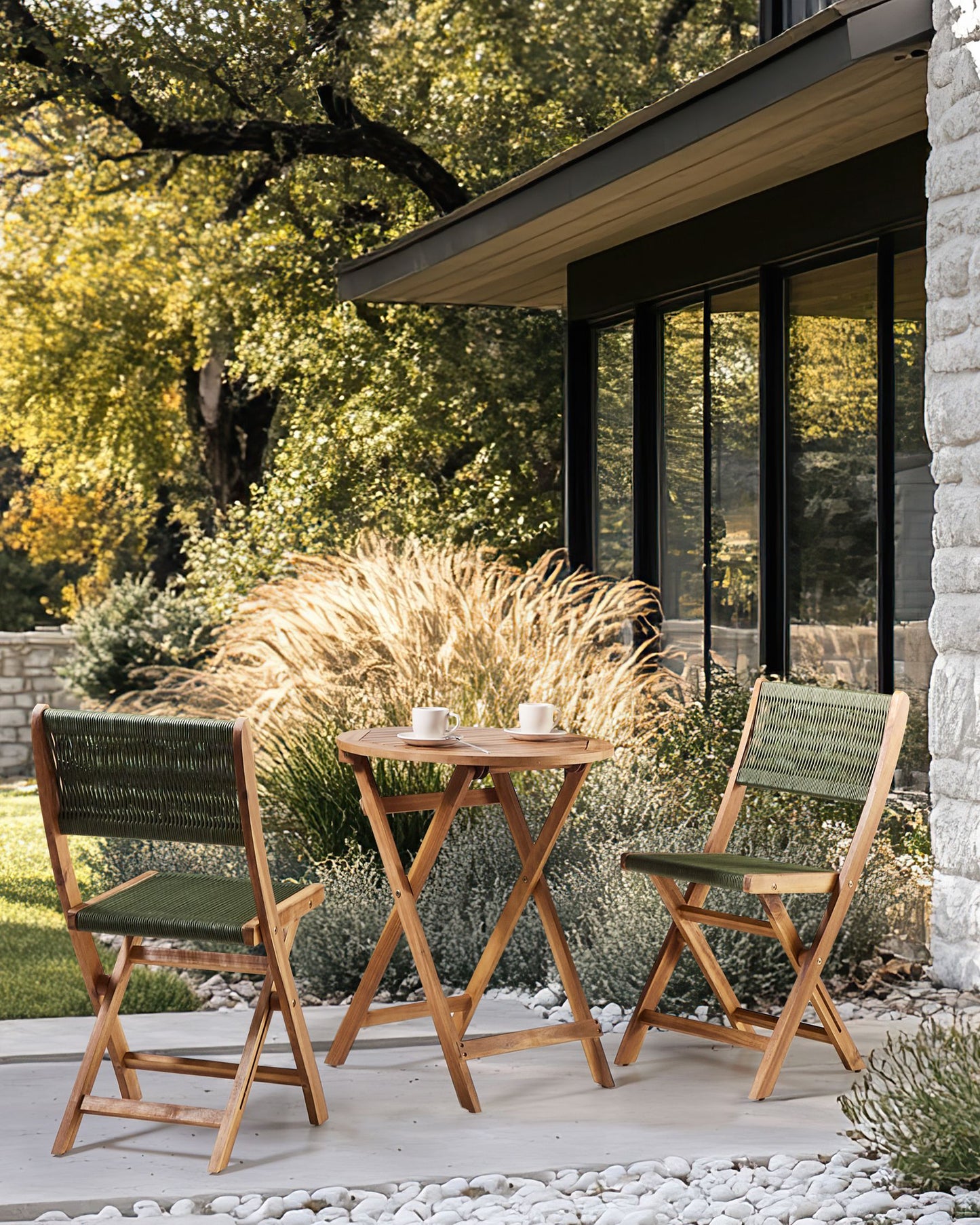 Set of 2 Garden Chairs PROSSEDI Folding Acacia Wood Green