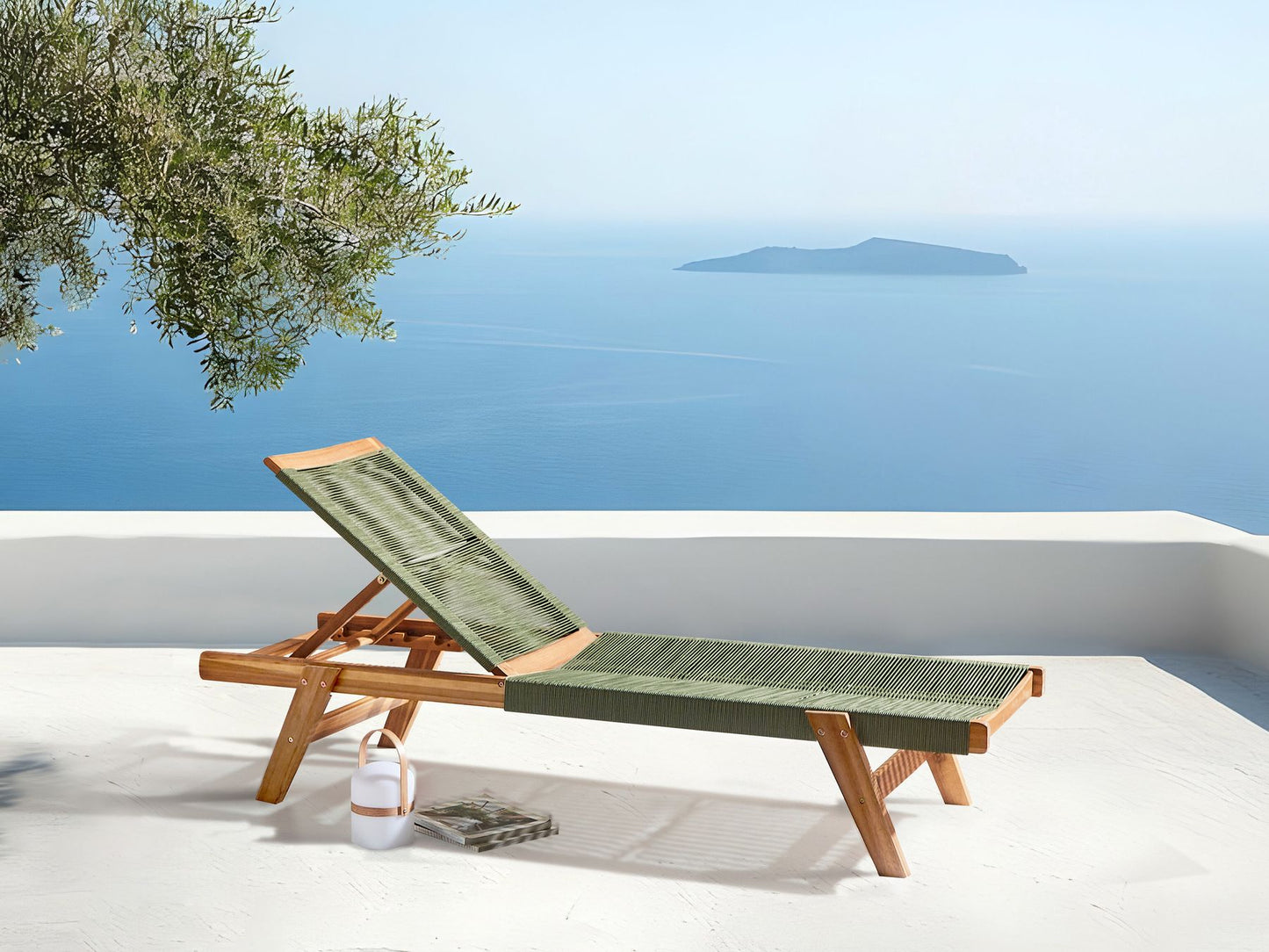 Wooden Reclining Sun Lounger Green PROSSEDI